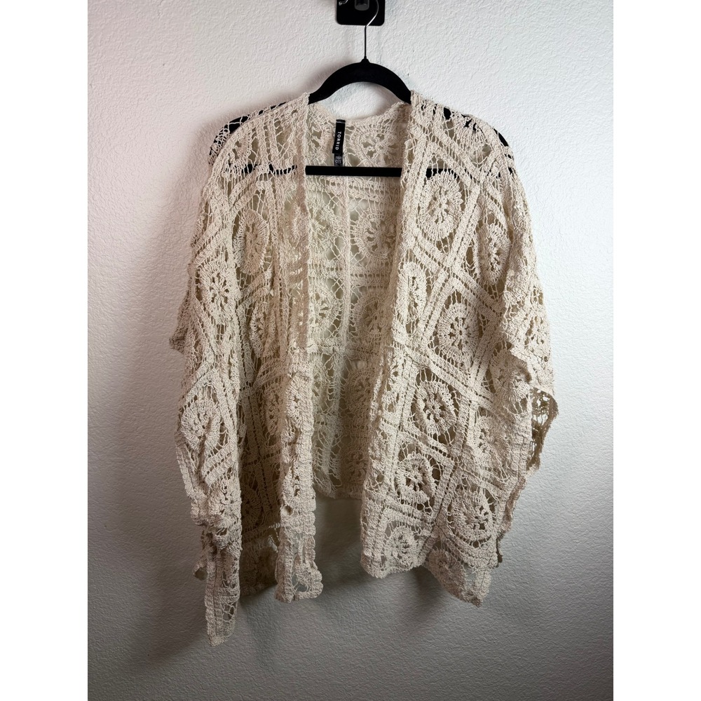 Torrid Women's 0/S Ivory Crochet Ruana Cardigan Boho Coastal Cotton Kimono
